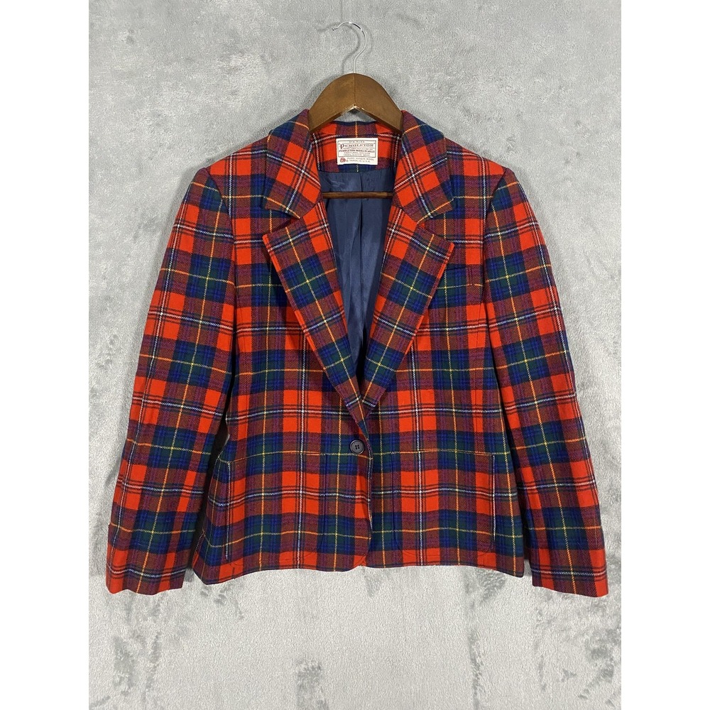 Vintage Pendleton Jacket Womens 8‎ Petite Red Plaid Wool Blazer Tartan Preppy